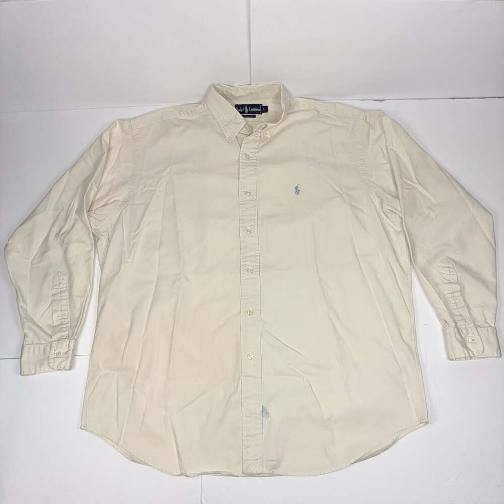 Ralph Lauren Men's Long Sleeve Button Down Shirt Cream Size L